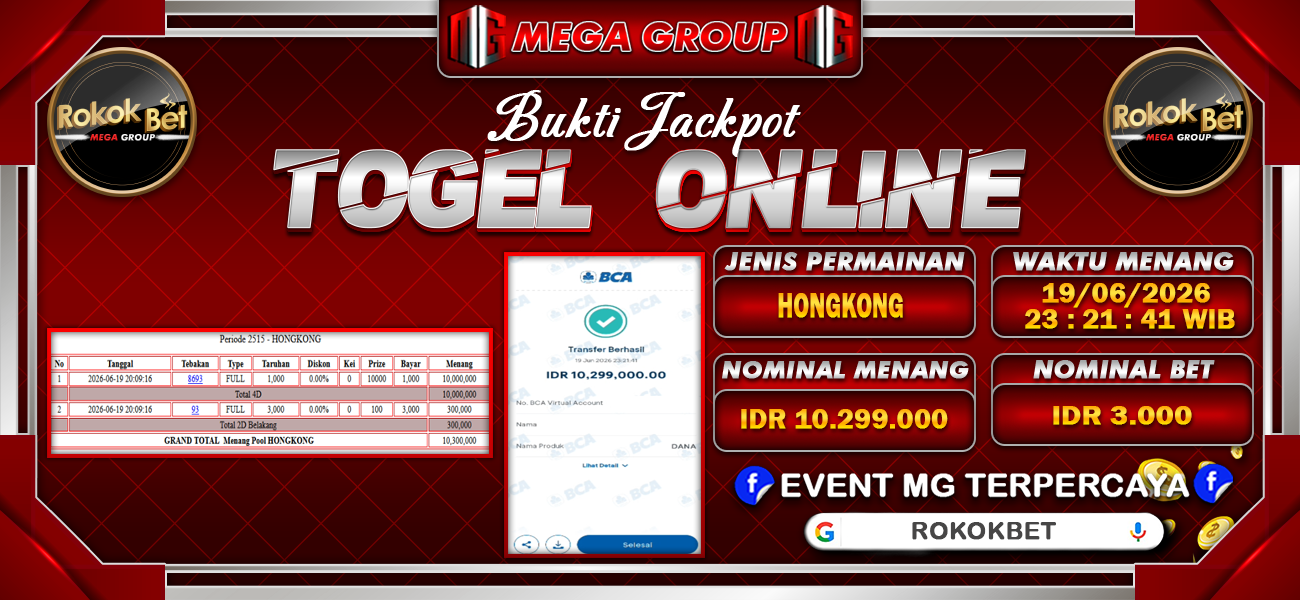 Bukti JP situs Rokokbet hari Jumat, 19 Juni 2026