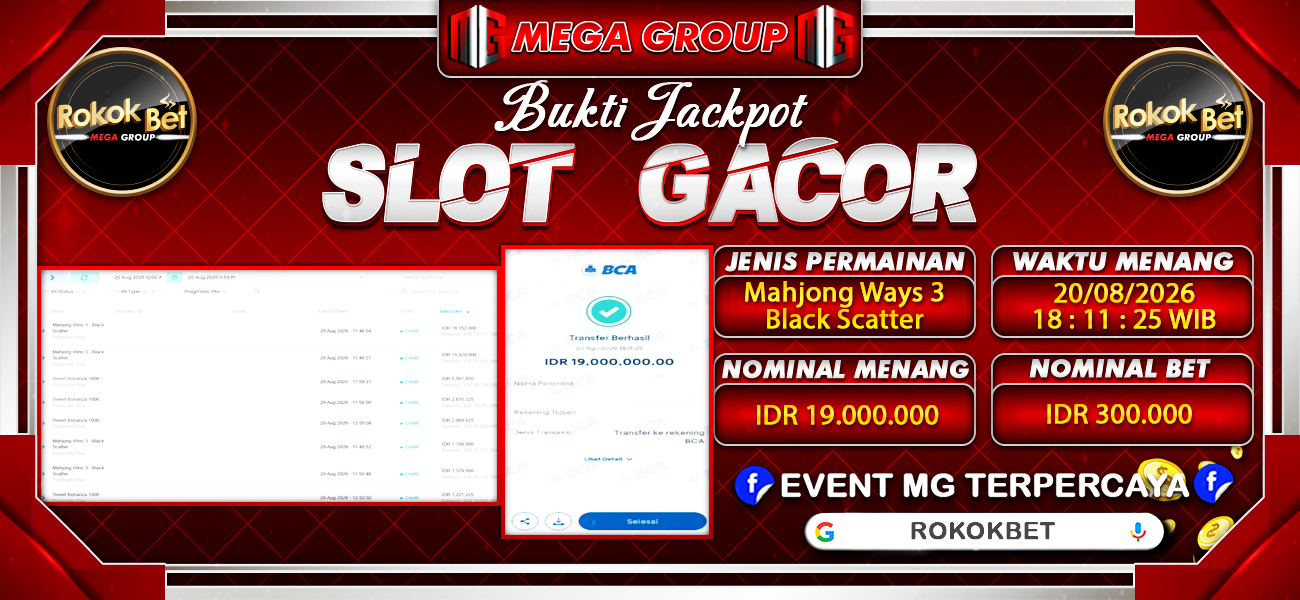 Bukti JP situs Rokokbet hari Kamis, 20 Agustus 2026