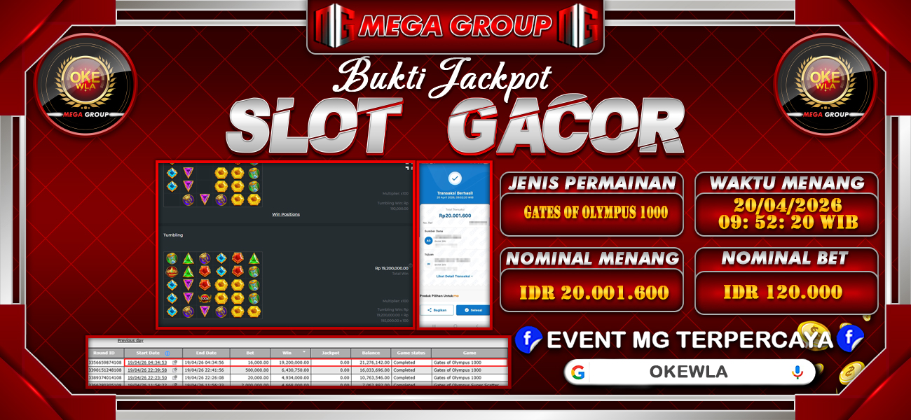 Bukti JP situs Okewla hari Senin, 20 April 2026