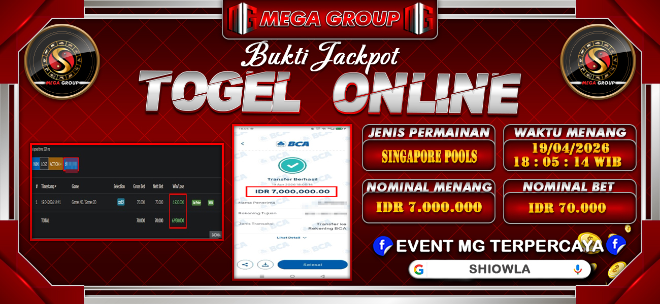 Bukti JP situs Shiowla hari Senin, 20 April 2026