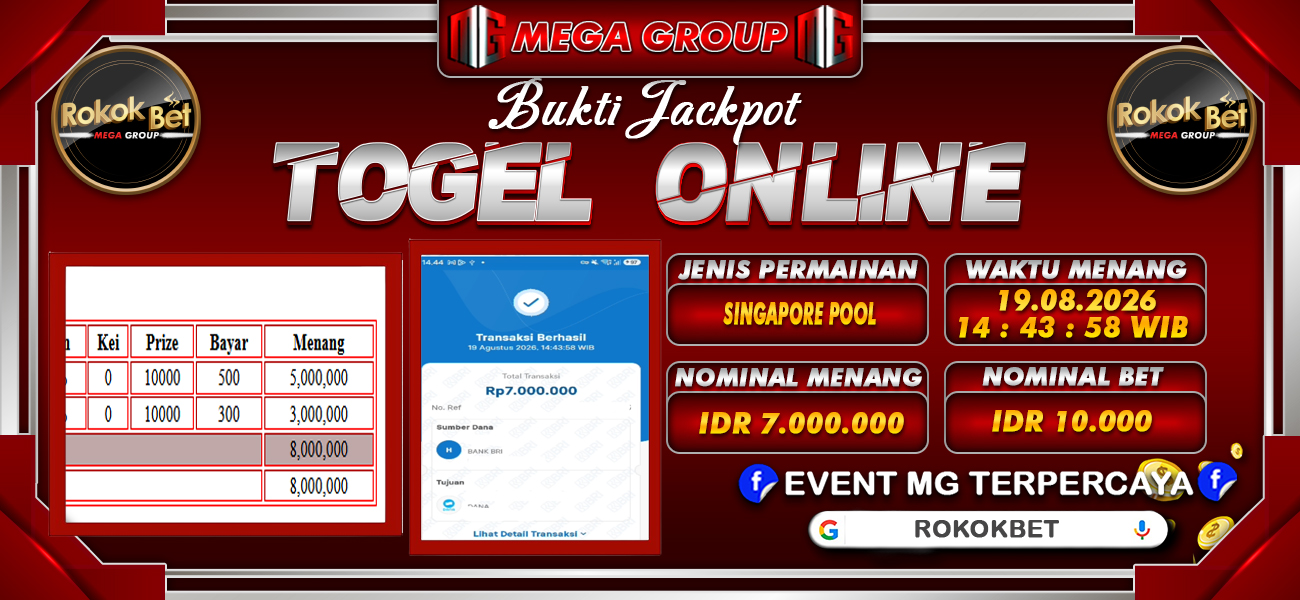 Bukti JP situs Rokokbet hari Rabu, 19 Agustus 2026