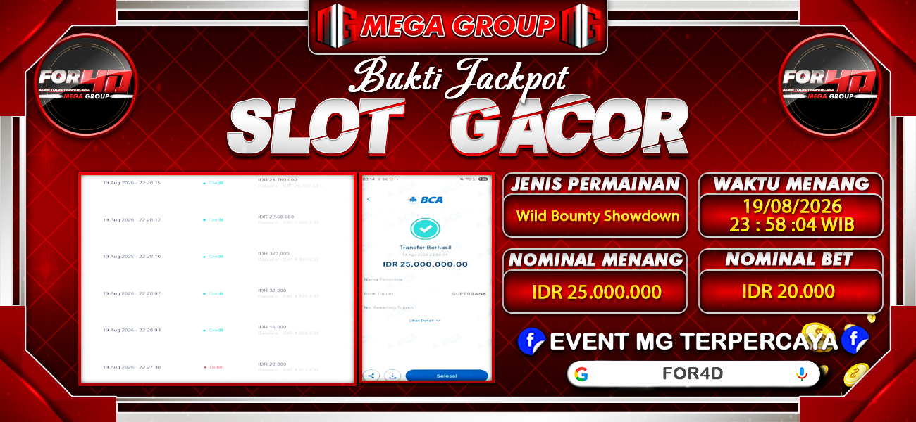 Bukti JP situs For4D hari Rabu, 19 Agustus 2026