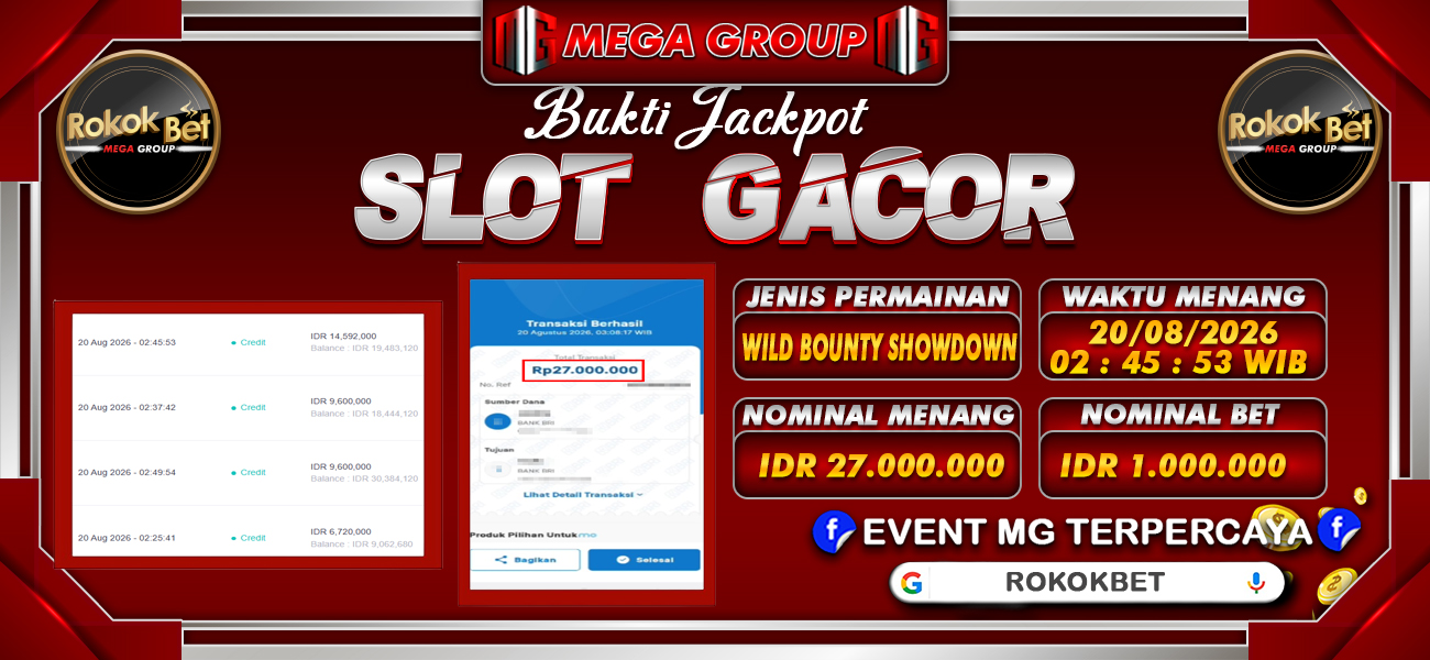 Bukti JP situs Rokokbet hari Kamis, 20 Agustus 2026