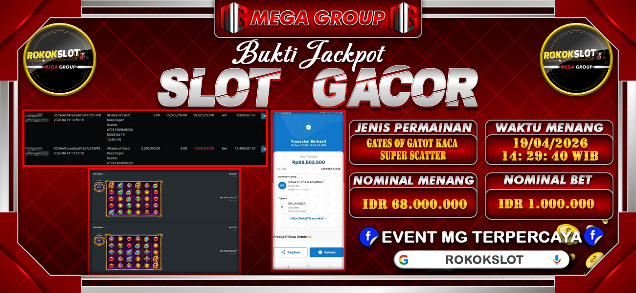 Bukti JP situs Rokokslot hari Minggu, 19 April 2026