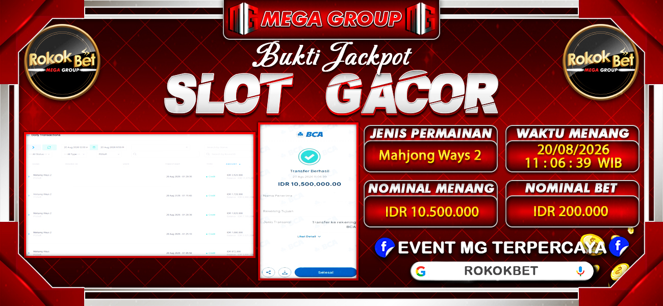 Bukti JP situs Rokokbet hari Kamis, 20 Agustus 2026