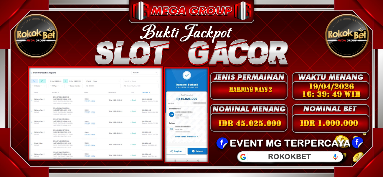 Bukti JP situs Rokokbet hari Minggu, 19 April 2026