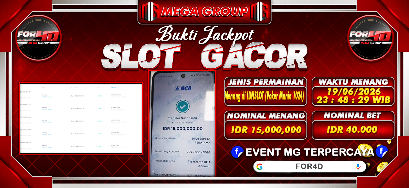 Bukti JP situs For4D hari Jumat, 19 Juni 2026
